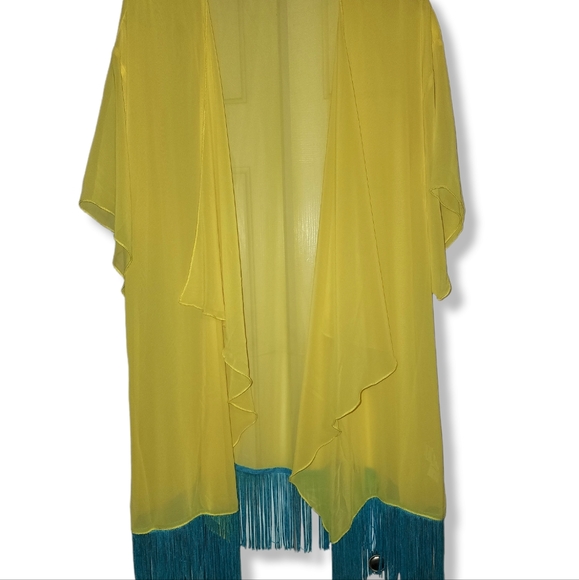 LuLaRoe Monroe kimono size Large yellow aqua NWOT - Picture 1 of 3